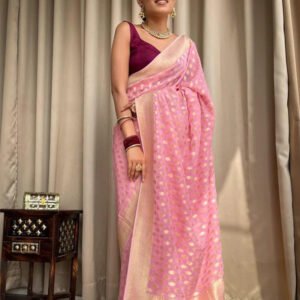 Beautiful Baby Pink Color Banarasi Jacquard Weaving Saree