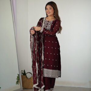 Maroon Color Rangoli Silk Three Piece Kurti Suit